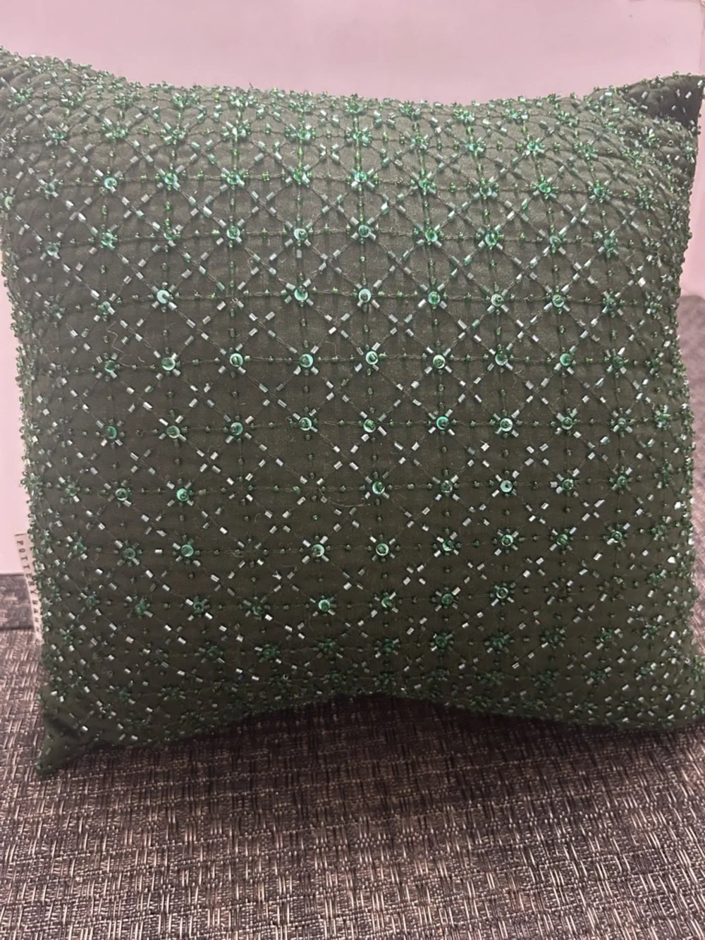 Pottery Barn Beaded Green Decorative Pillow